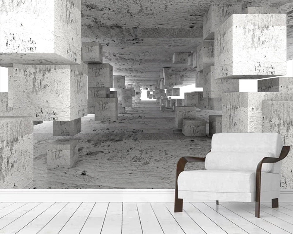 3D Wallpaper Box Space Cement